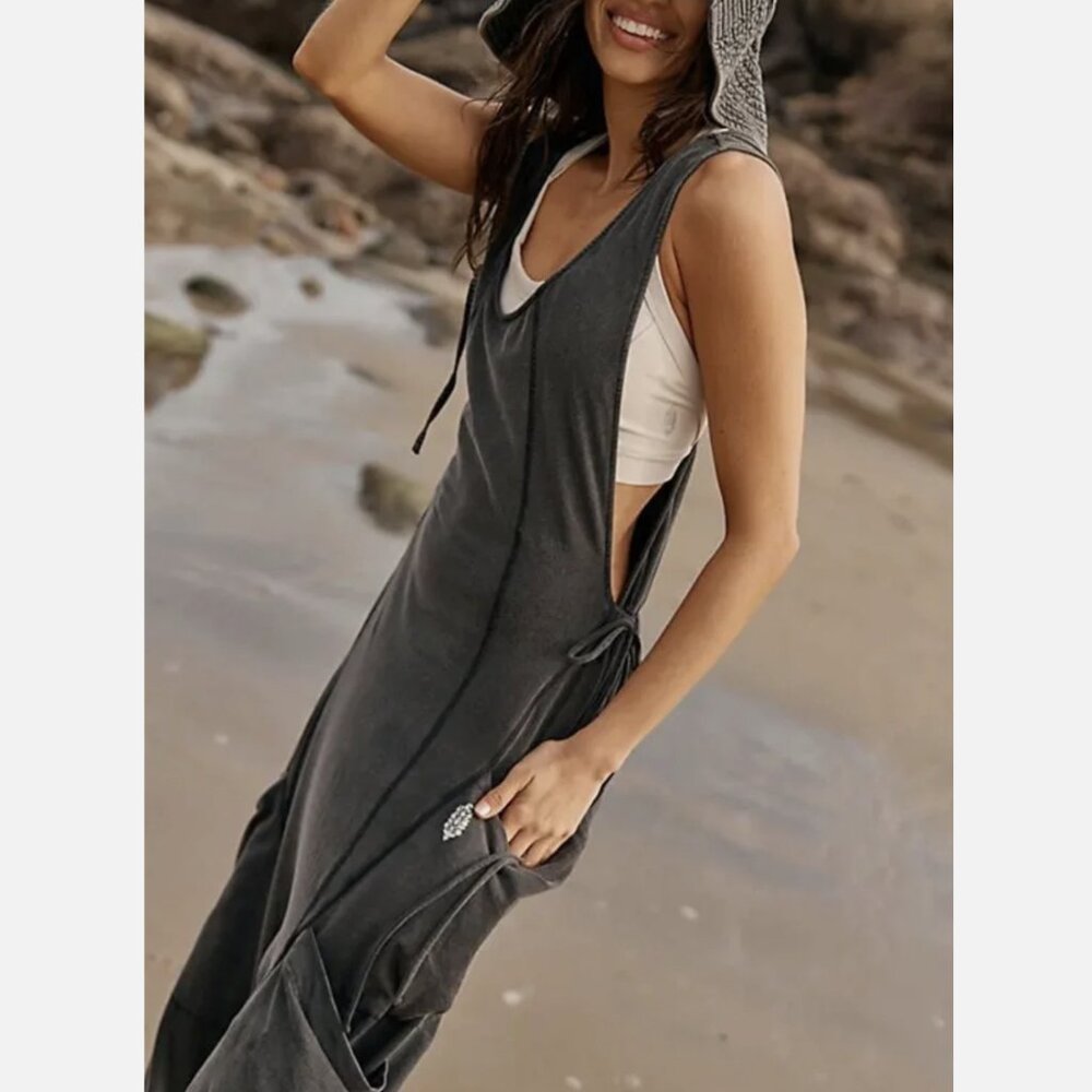 Free People Movement Washed Black Side Pockets Infinity Onesie - Picture 4 of 4